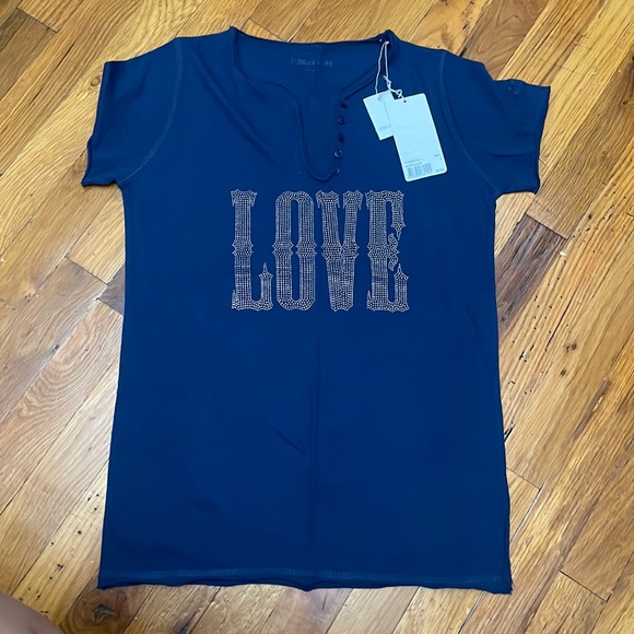Zadig & Voltaire TUNISIEN NAVY LOVE STRASS T SHIRT TEE SIZE S brand new with tag - Picture 1 of 8